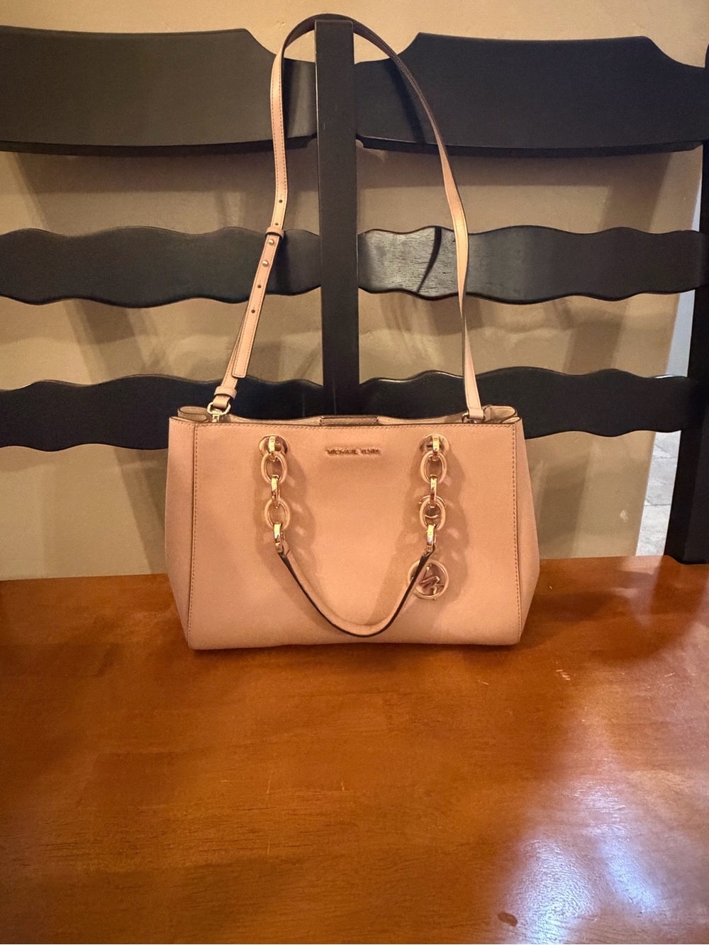 Michael Kors Powder Pink Leather Chain-Accent Satchel